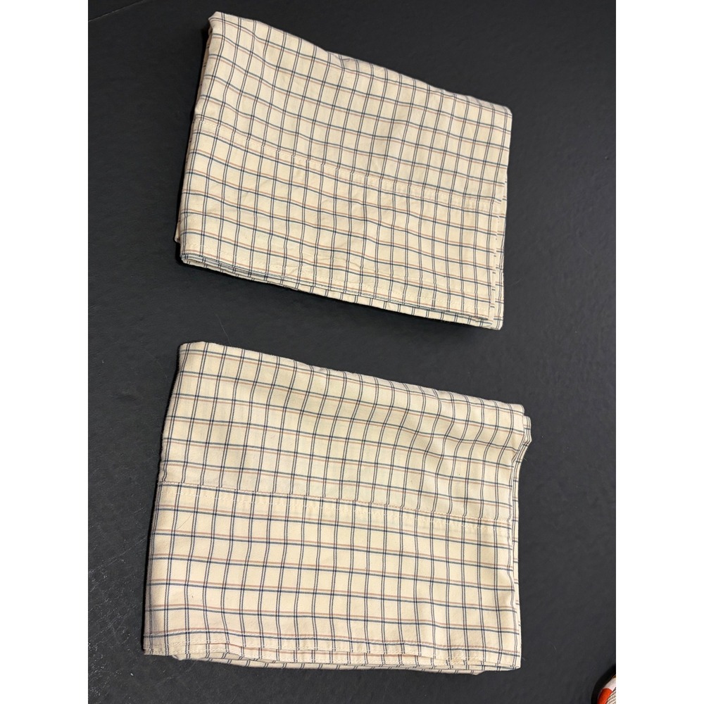 Ralph Lauren Home Standard Pillowcases Pair Cream Navy Windowpane Plaid Cotton
